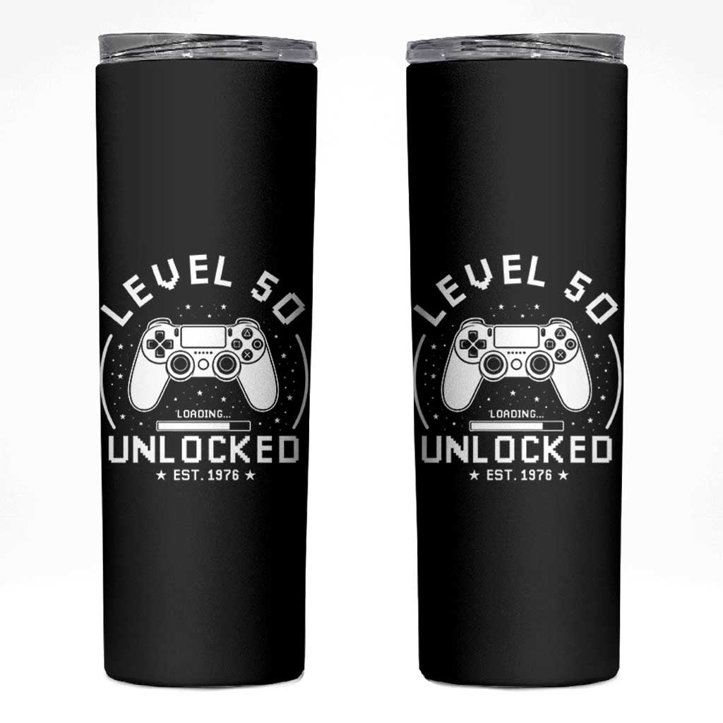 Level 50 Unlocked Video Gamer 50th Birthday Gift Skinny Tumbler Vintage 1976 50 Year Old Gift