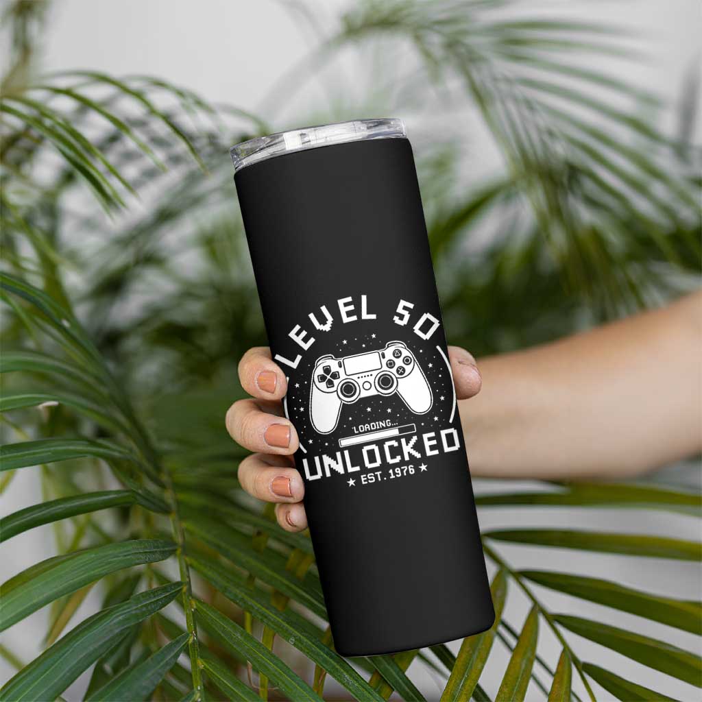 Level 50 Unlocked Video Gamer 50th Birthday Gift Skinny Tumbler Vintage 1976 50 Year Old Gift