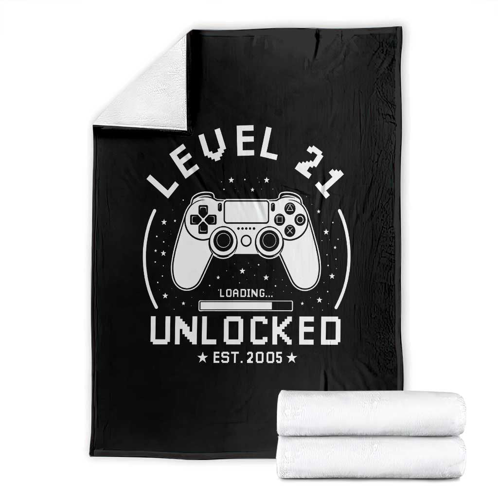 Level 21 Unlocked Video Gamer 21st  Birthday Gift Throw Blanket Vintage 2005 21 Year Old Gift
