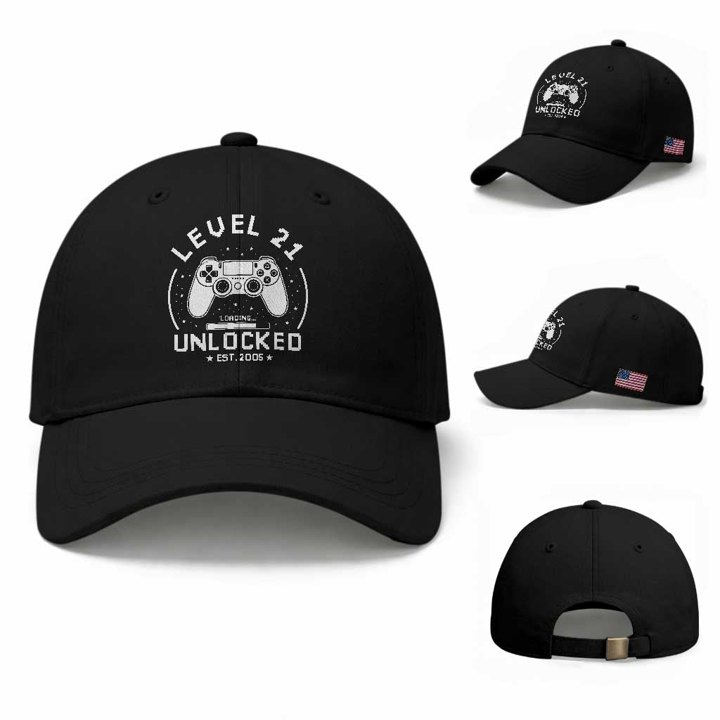 Level 21 Unlocked Video Gamer 21st  Birthday Gift Baseball Cap Vintage 2005 21 Year Old Gift
