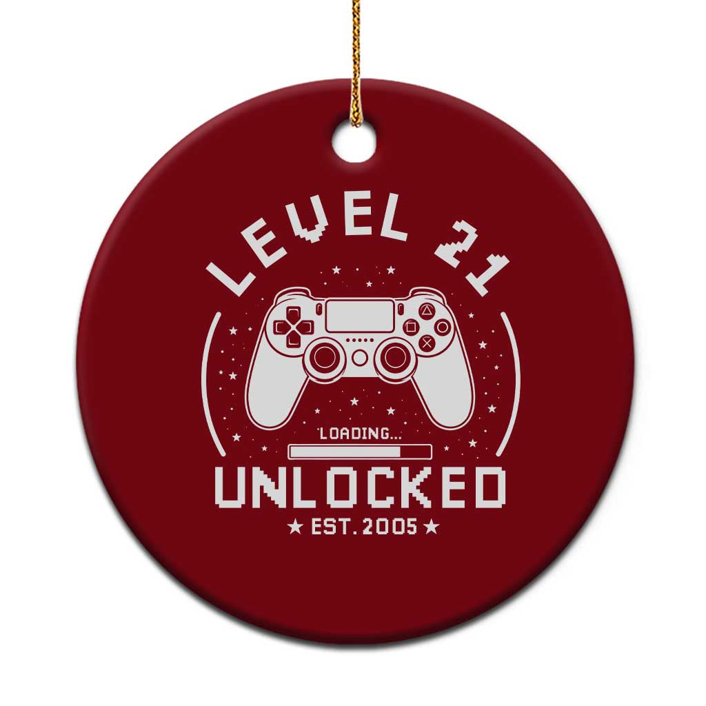 Level 21 Unlocked Video Gamer 21st  Birthday Gift Ceramic Ornament Vintage 2005 21 Year Old Gift