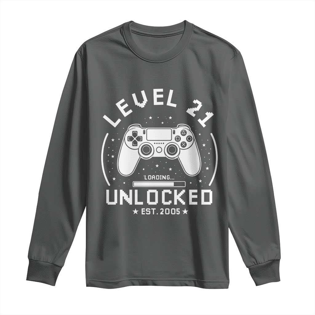 Level 21 Unlocked Video Gamer 21st  Birthday Gift Long Sleeve Shirt Vintage 2005 21 Year Old Gift