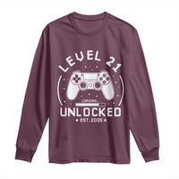 Level 21 Unlocked Video Gamer 21st  Birthday Gift Long Sleeve Shirt Vintage 2005 21 Year Old Gift