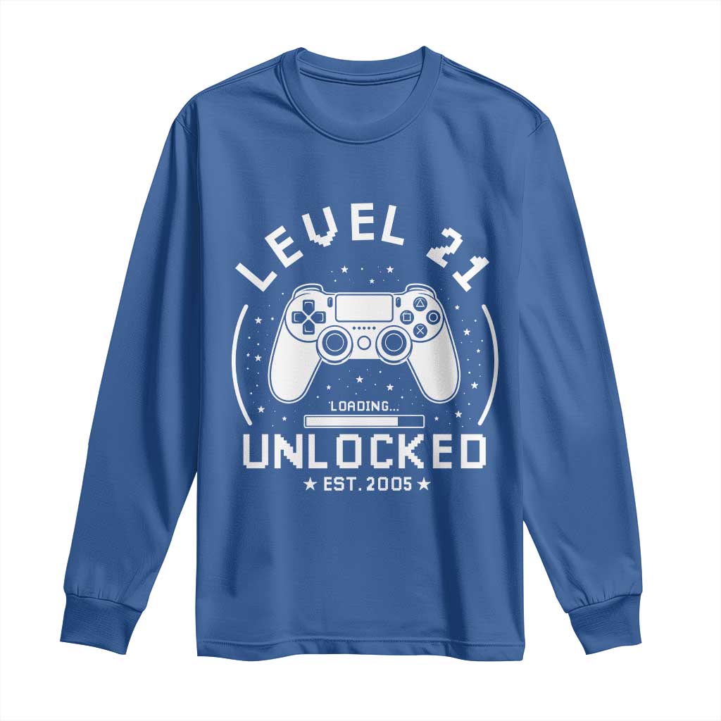 Level 21 Unlocked Video Gamer 21st  Birthday Gift Long Sleeve Shirt Vintage 2005 21 Year Old Gift