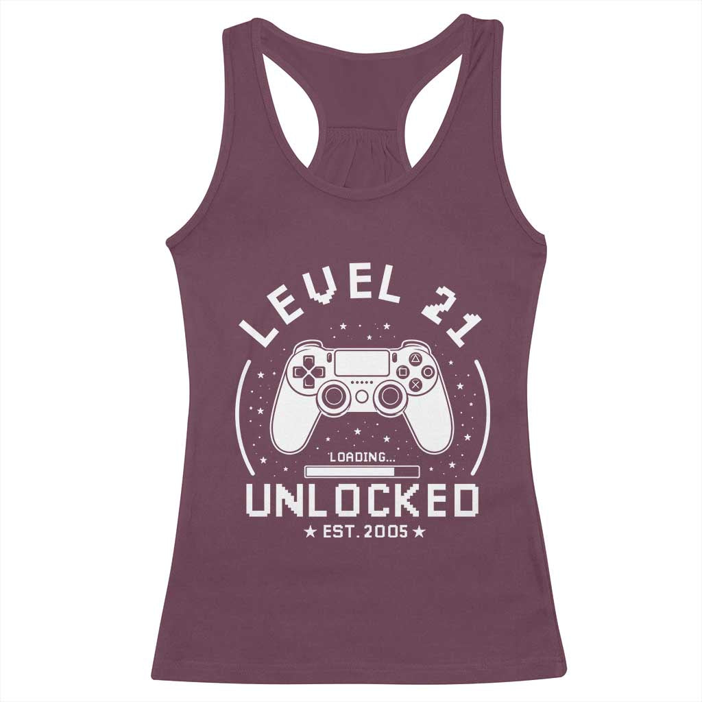 Level 21 Unlocked Video Gamer 21st  Birthday Gift Racerback Tank Top Vintage 2005 21 Year Old Gift