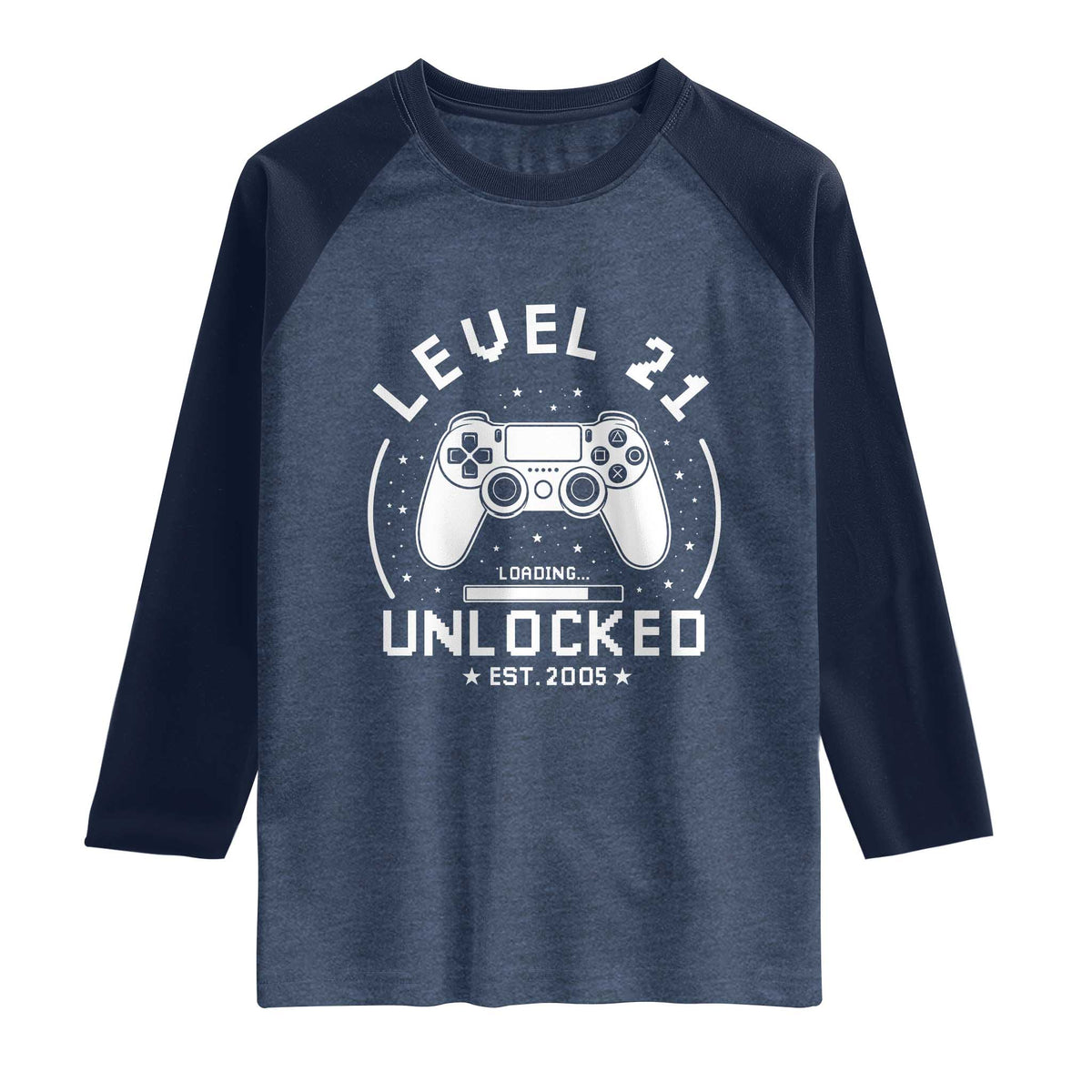 Level 21 Unlocked Video Gamer 21st  Birthday Gift Raglan Shirt Vintage 2005 21 Year Old Gift