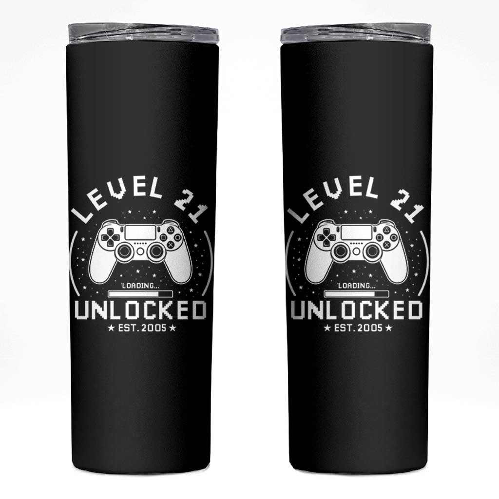 Level 21 Unlocked Video Gamer 21st  Birthday Gift Skinny Tumbler Vintage 2005 21 Year Old Gift