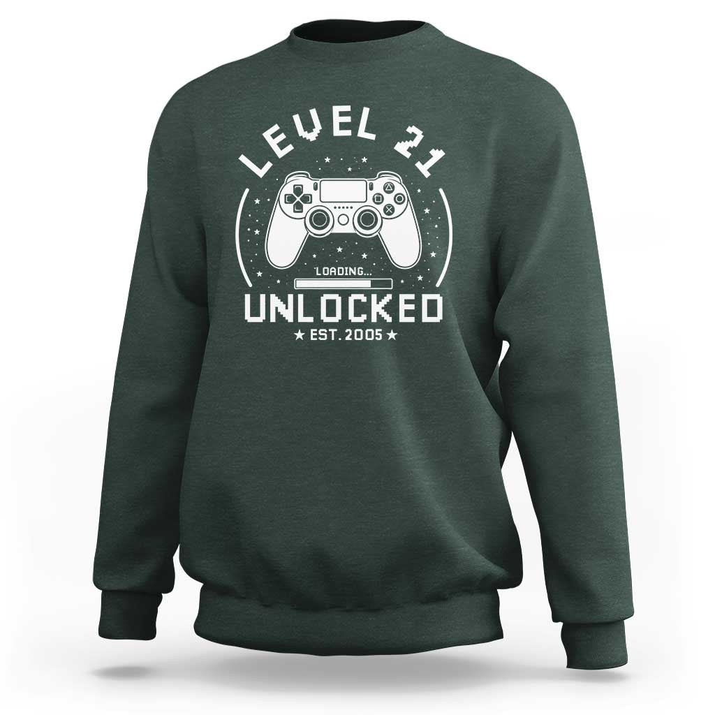 Level 21 Unlocked Video Gamer 21st  Birthday Gift Sweatshirt Vintage 2005 21 Year Old Gift