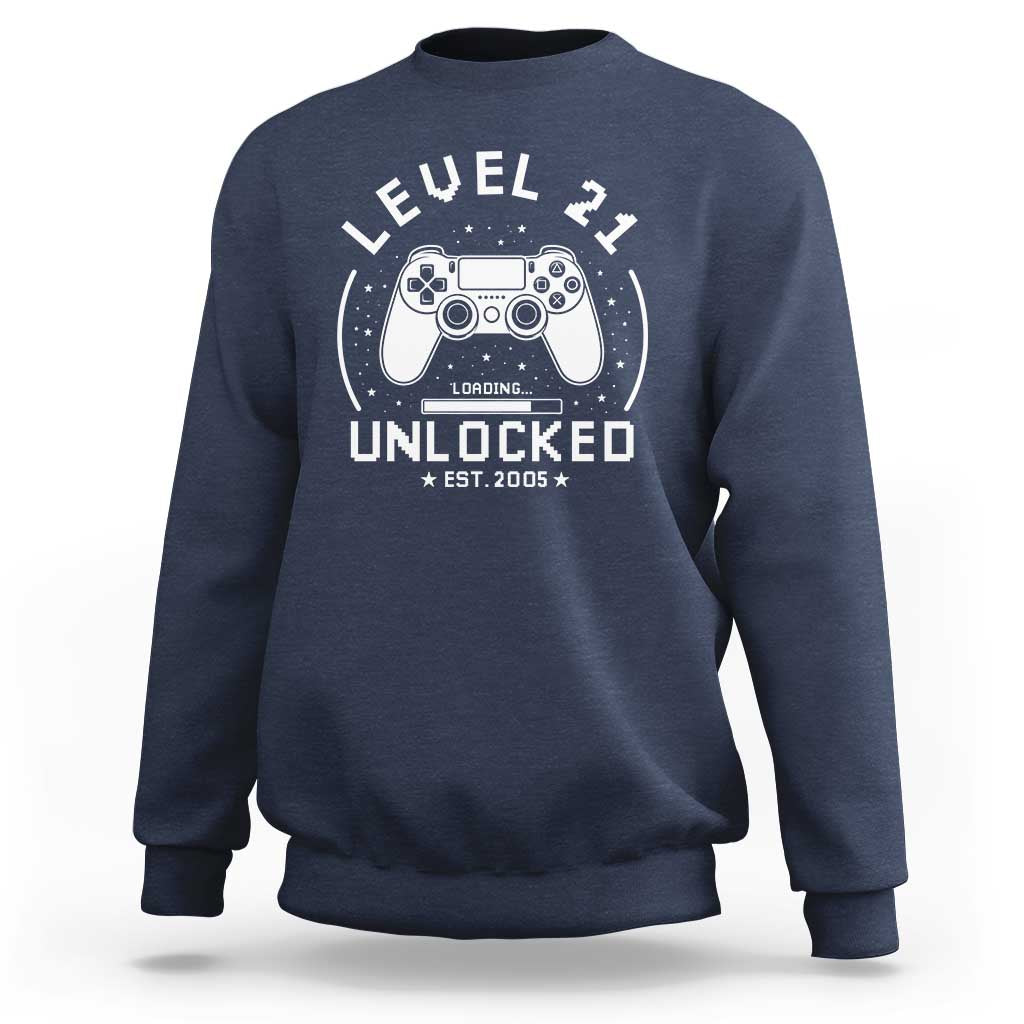 Level 21 Unlocked Video Gamer 21st  Birthday Gift Sweatshirt Vintage 2005 21 Year Old Gift