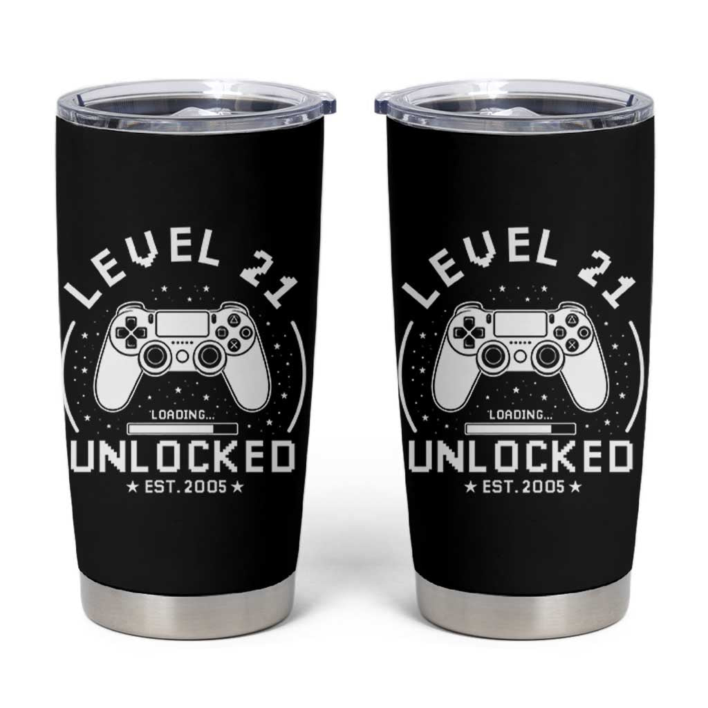 Level 21 Unlocked Video Gamer 21st  Birthday Gift Tumbler Cup Vintage 2005 21 Year Old Gift