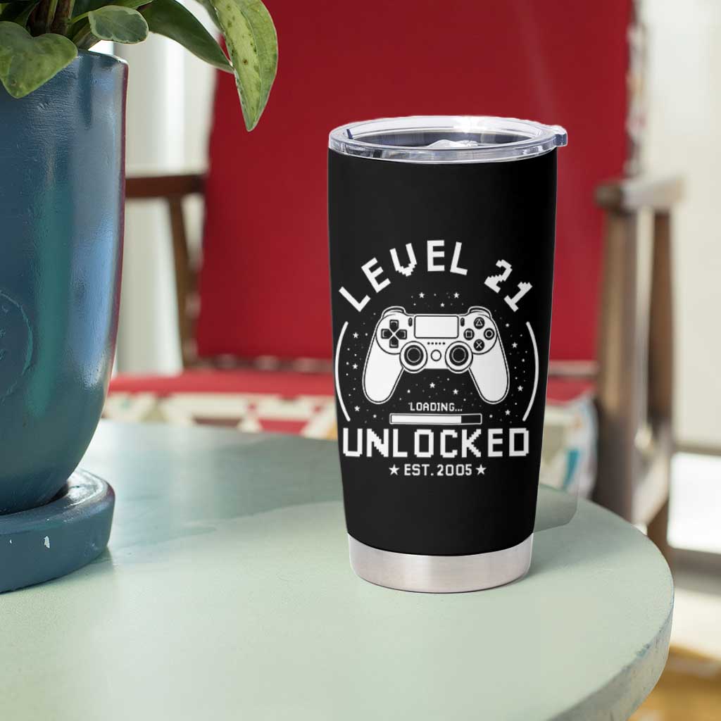 Level 21 Unlocked Video Gamer 21st  Birthday Gift Tumbler Cup Vintage 2005 21 Year Old Gift