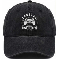 Level 21 Unlocked Video Gamer 21st  Birthday Gift Washed Cotton Baseball Cap Vintage 2005 21 Year Old Gift