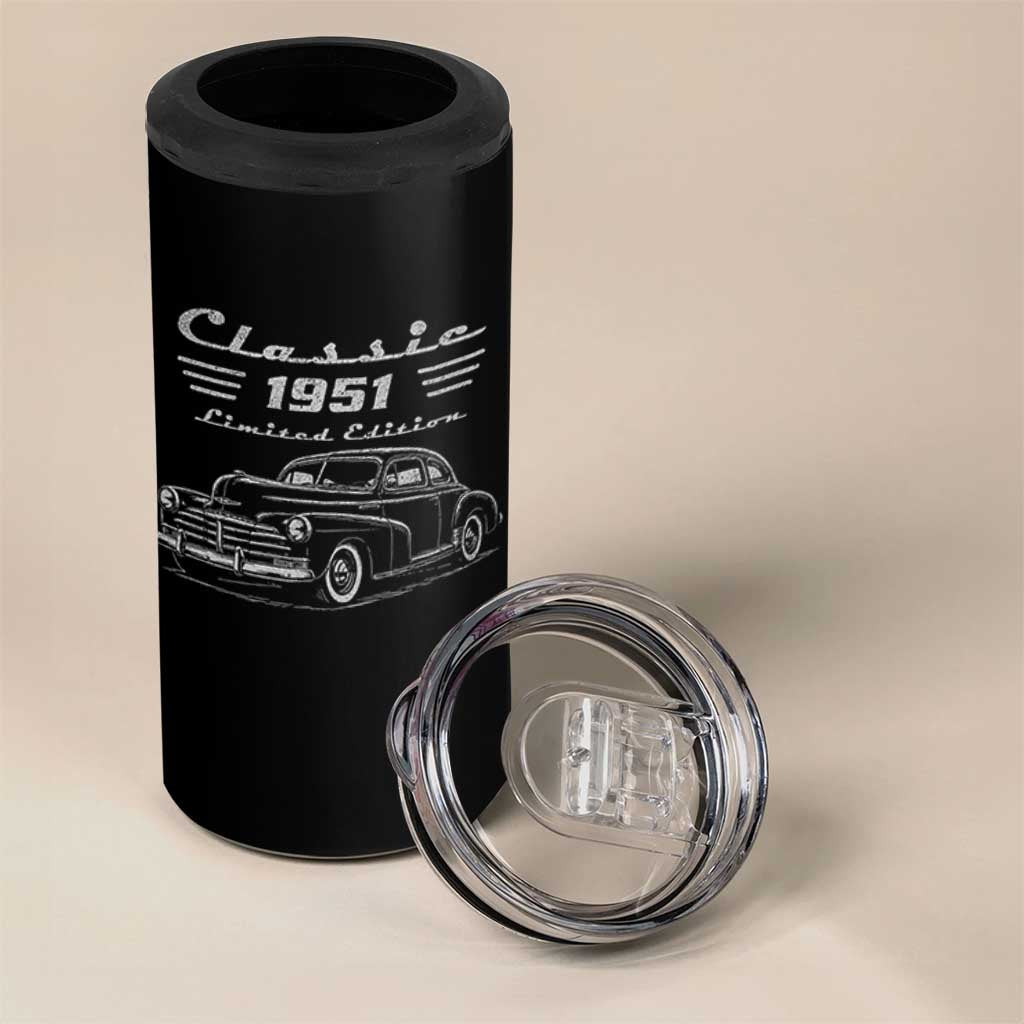 75th Birthday 4 in 1 Can Cooler Tumbler Vintage Retro Car Classic 1951 75 Year Old Gift