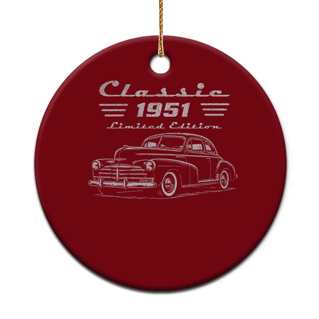 75th Birthday Ceramic Ornament Vintage Retro Car Classic 1951 75 Year Old Gift