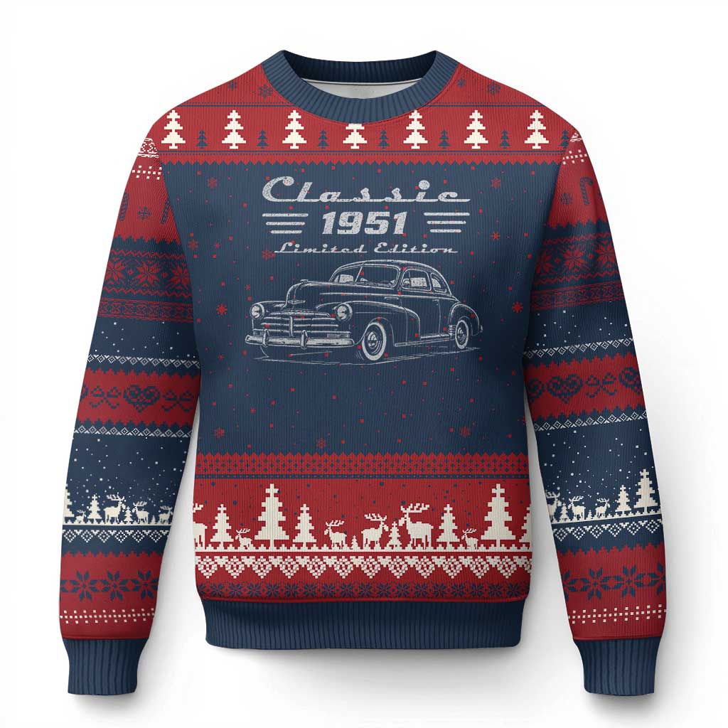 75th Birthday Ugly Christmas Sweater Vintage Retro Car Classic 1951 75 Year Old Gift