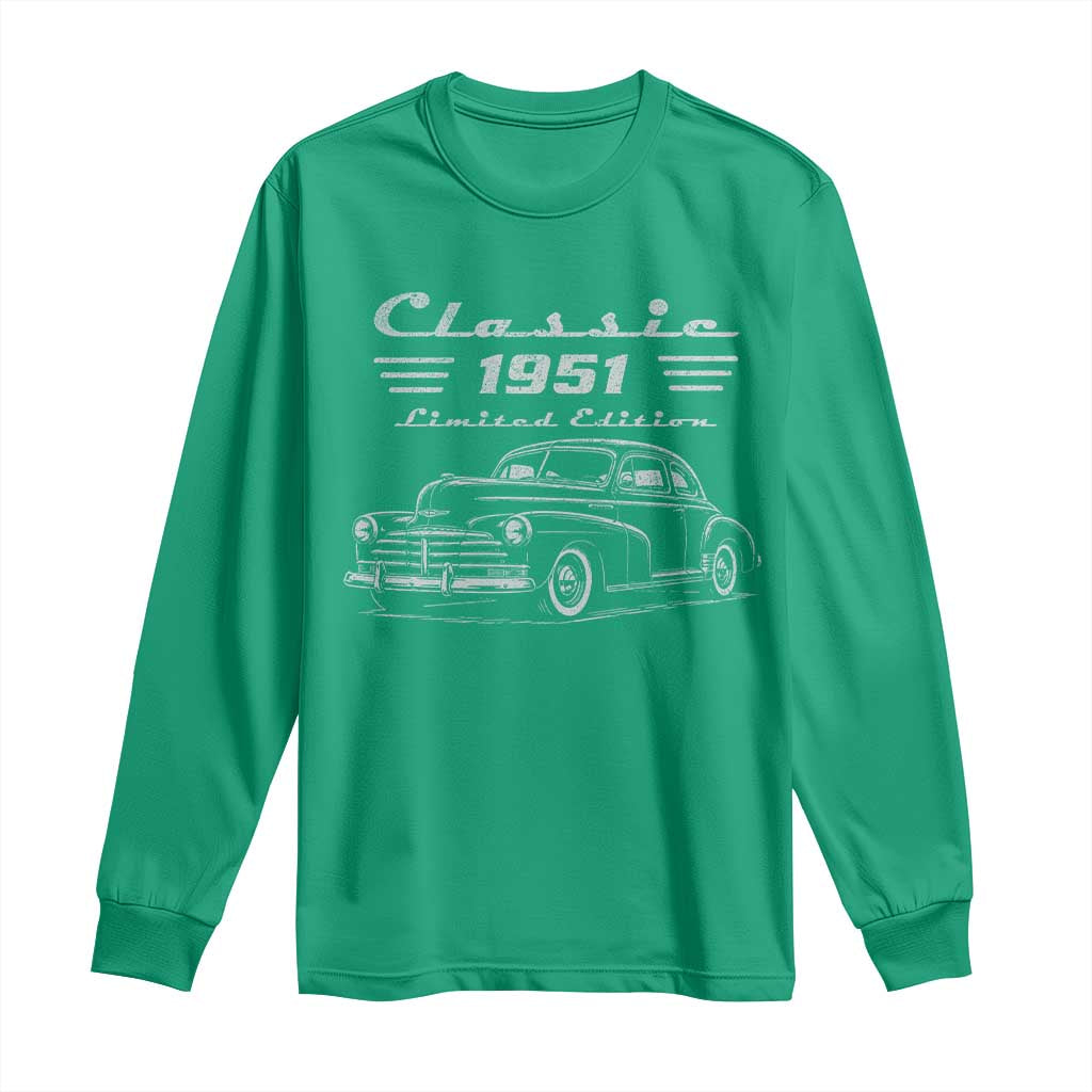 75th Birthday Long Sleeve Shirt Vintage Retro Car Classic 1951 75 Year Old Gift