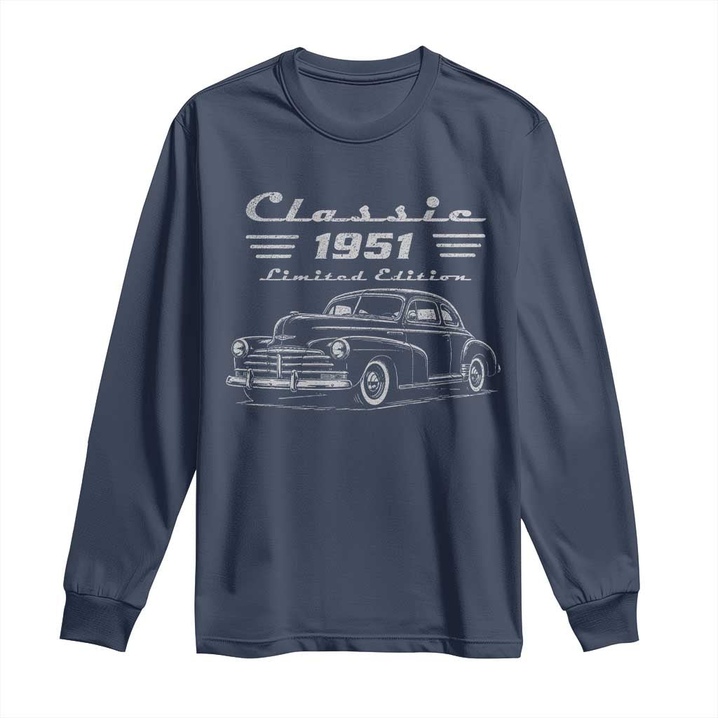 75th Birthday Long Sleeve Shirt Vintage Retro Car Classic 1951 75 Year Old Gift