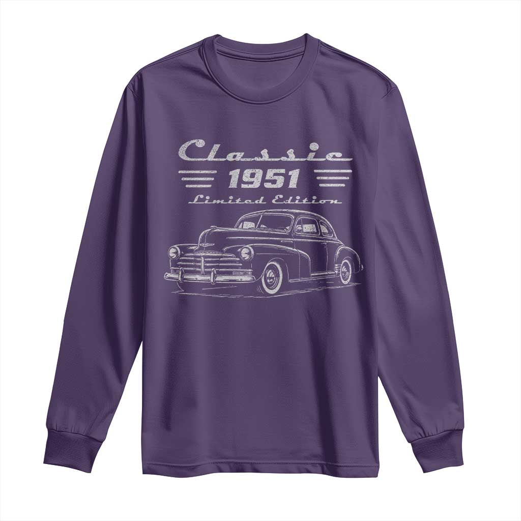 75th Birthday Long Sleeve Shirt Vintage Retro Car Classic 1951 75 Year Old Gift