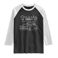 75th Birthday Raglan Shirt Vintage Retro Car Classic 1951 75 Year Old Gift