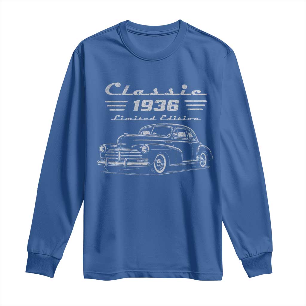 90th Birthday Long Sleeve Shirt Vintage Retro Car Classic 1936 90 Year Old Gift