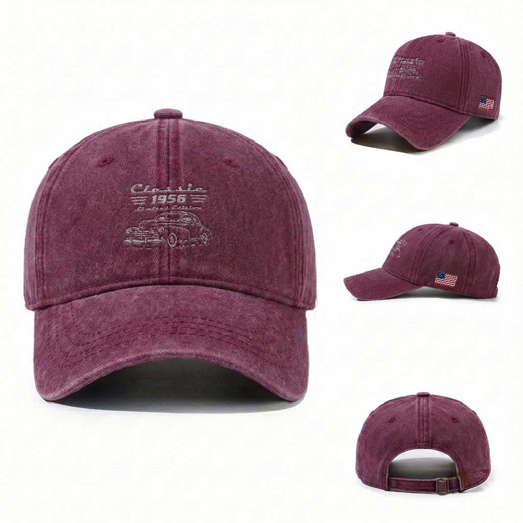 70th Birthday Washed Cotton Baseball Cap Vintage Retro Car Classic 1956 70 Year Old Gift