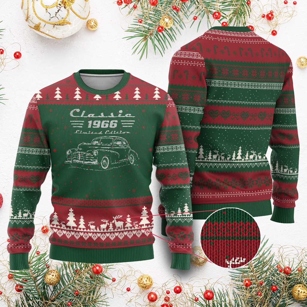 60th Birthday Ugly Christmas Sweater Vintage Retro Car Classic 1966 60 Year Old Gift