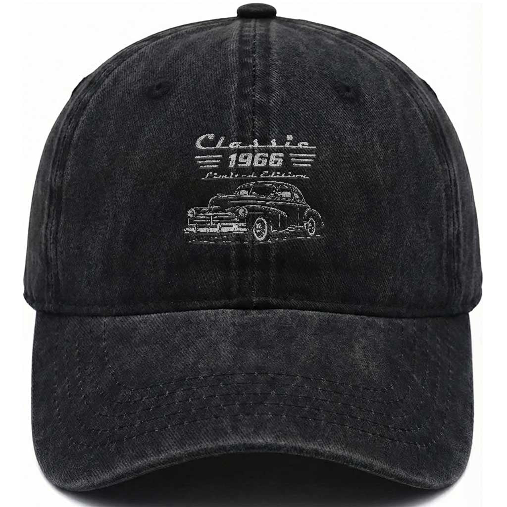 60th Birthday Washed Cotton Baseball Cap Vintage Retro Car Classic 1966 60 Year Old Gift