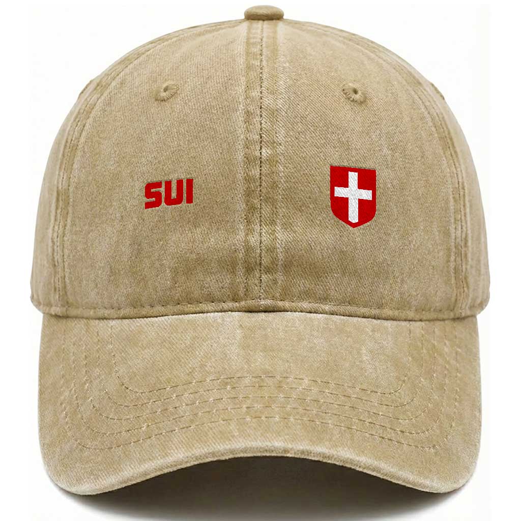 Switzerland Washed Cotton Baseball Cap Vintage Retro Swiss Flag