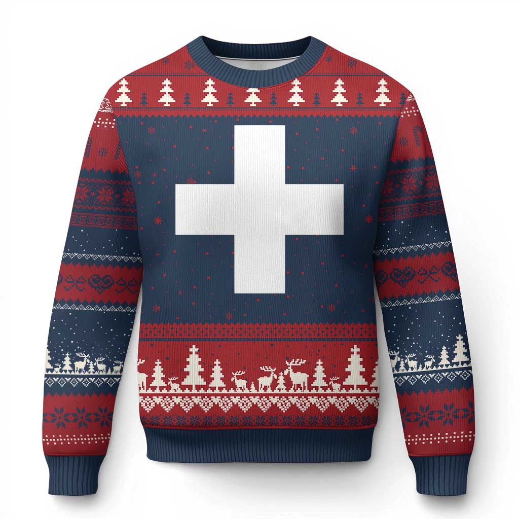 Swiss Vintage Cross Flag Switzerland Ugly Christmas Sweater