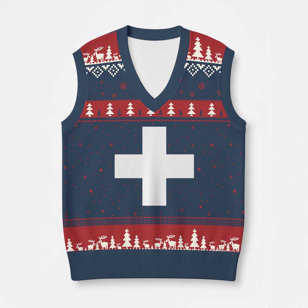 Swiss Vintage Cross Flag Switzerland V-Neck Knit Sweater Vest