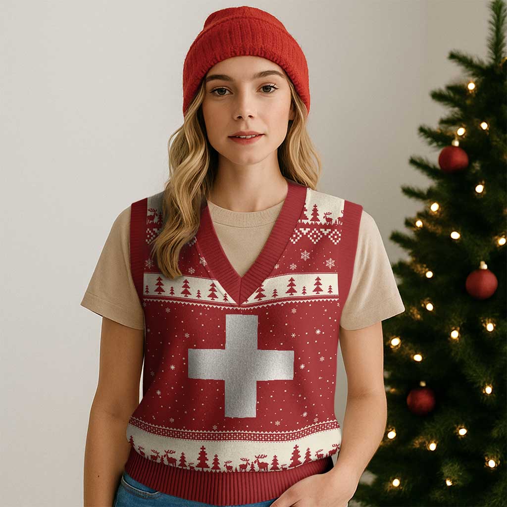 Swiss Vintage Cross Flag Switzerland V-Neck Knit Sweater Vest