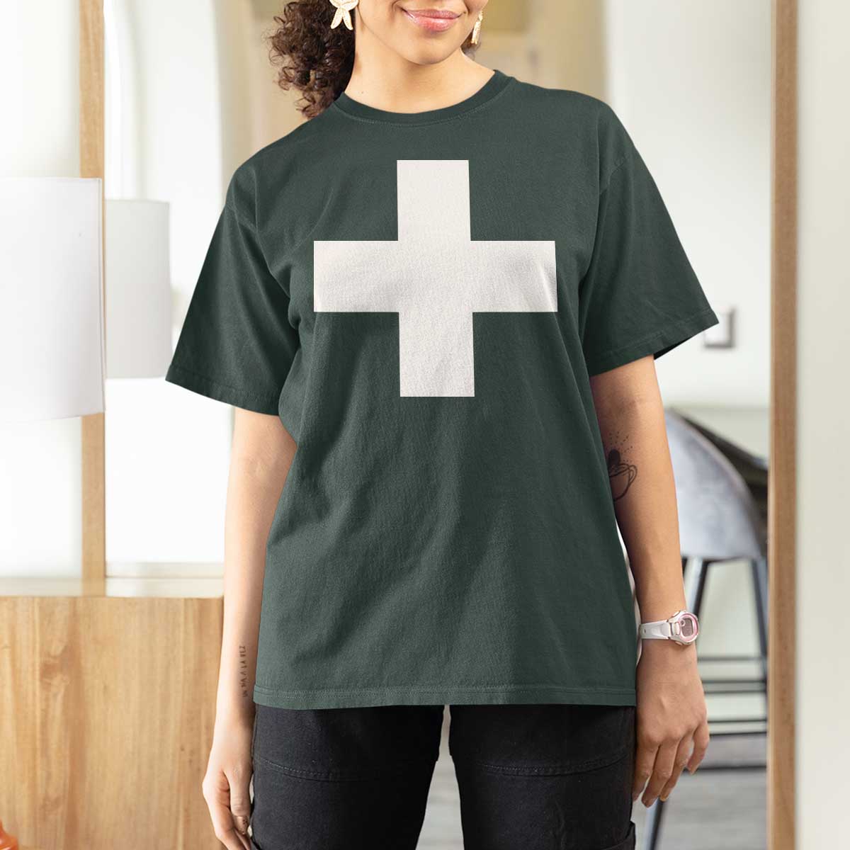 Swiss Vintage Cross Flag Switzerland T Shirt For Women