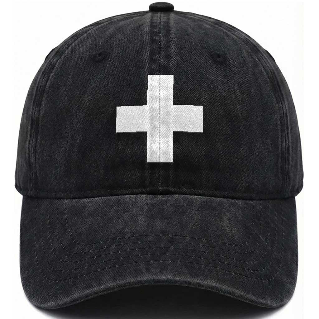 Swiss Vintage Cross Flag Switzerland Washed Cotton Baseball Cap