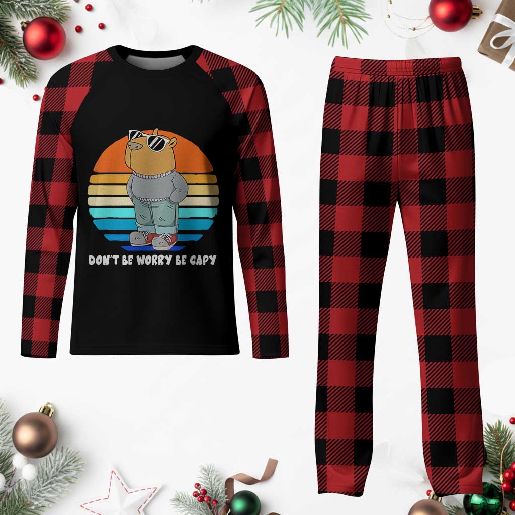 Funny Capybara Plaid Pajama Set Vintage Rodent Dont Be Worry Be Capy Chill Capybara - Wonder Print Shop