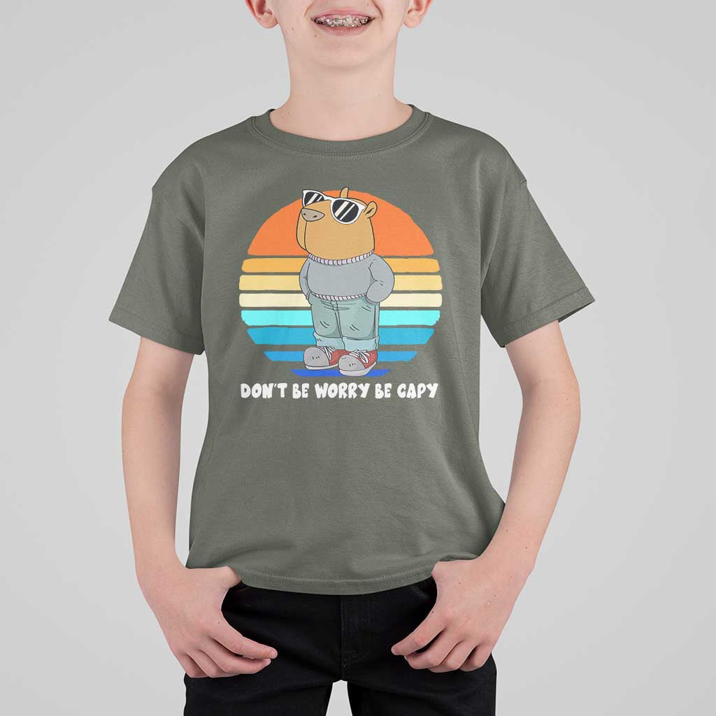 Funny Capybara T Shirt For Kid Vintage Rodent Dont Be Worry Be Capy Chill Capybara - Wonder Print Shop