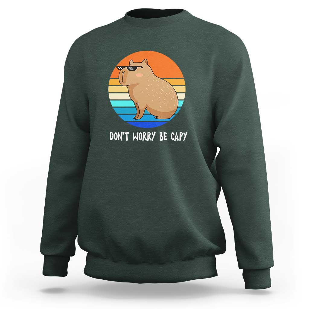Funny Capybara Sweatshirt Vintage Rodent Dont Be Worry Be Capy - Wonder Print Shop