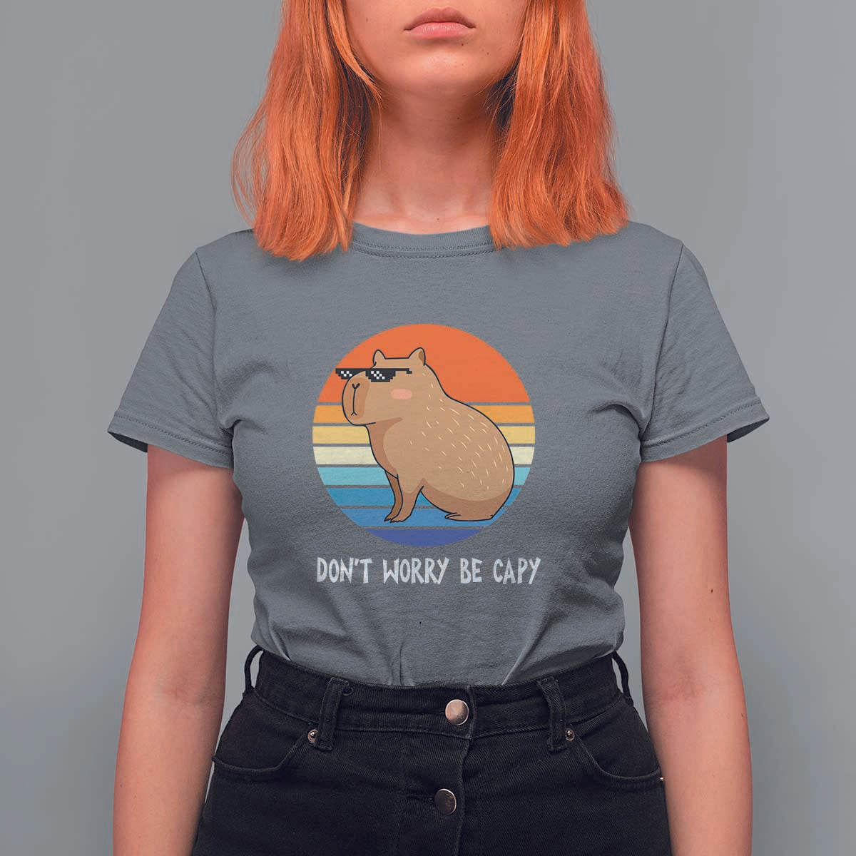 Funny Capybara T Shirt For Women Vintage Rodent Dont Be Worry Be Capy - Wonder Print Shop