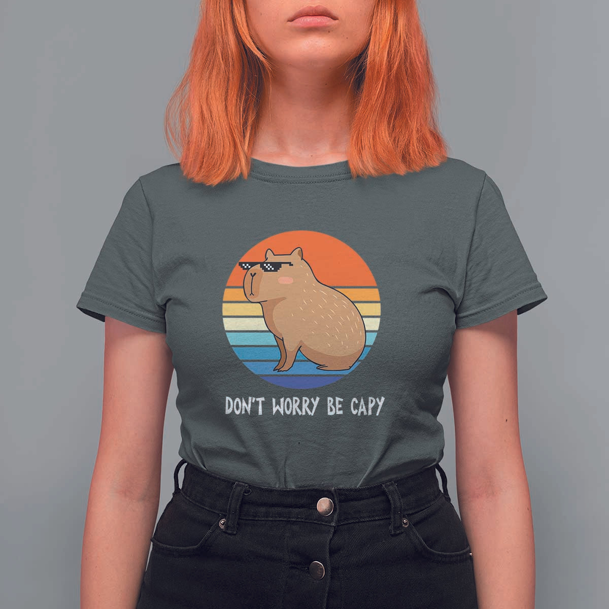 Funny Capybara T Shirt For Women Vintage Rodent Dont Be Worry Be Capy - Wonder Print Shop