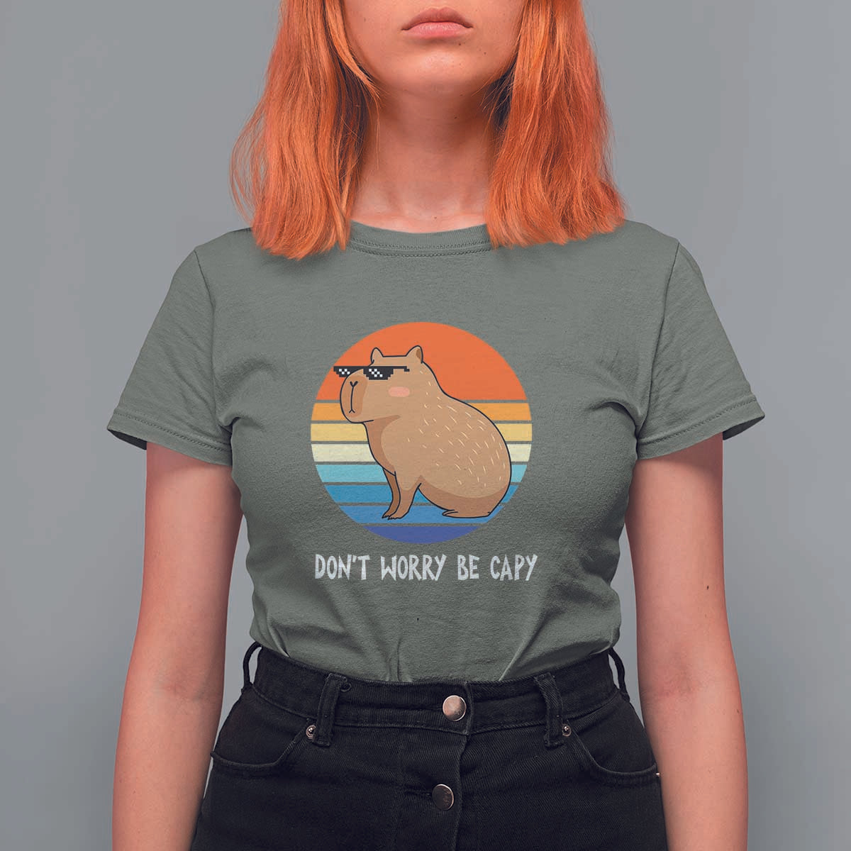 Funny Capybara T Shirt For Women Vintage Rodent Dont Be Worry Be Capy - Wonder Print Shop