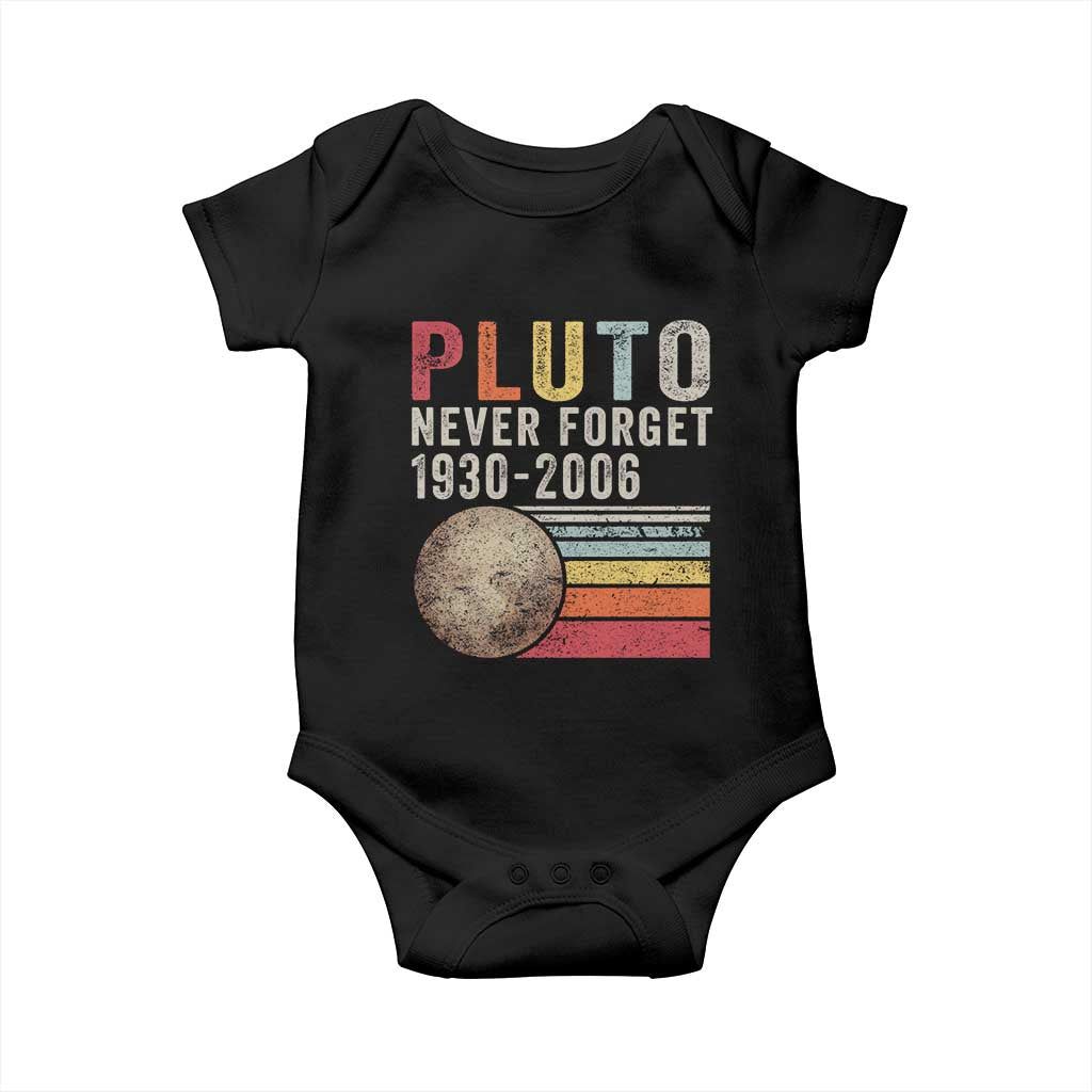 Never Forget Pluto Baby Onesie Retro Style Funny Space Science