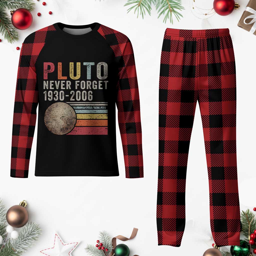 Never Forget Pluto Plaid Pajama Set Retro Style Funny Space Science - Wonder Print Shop