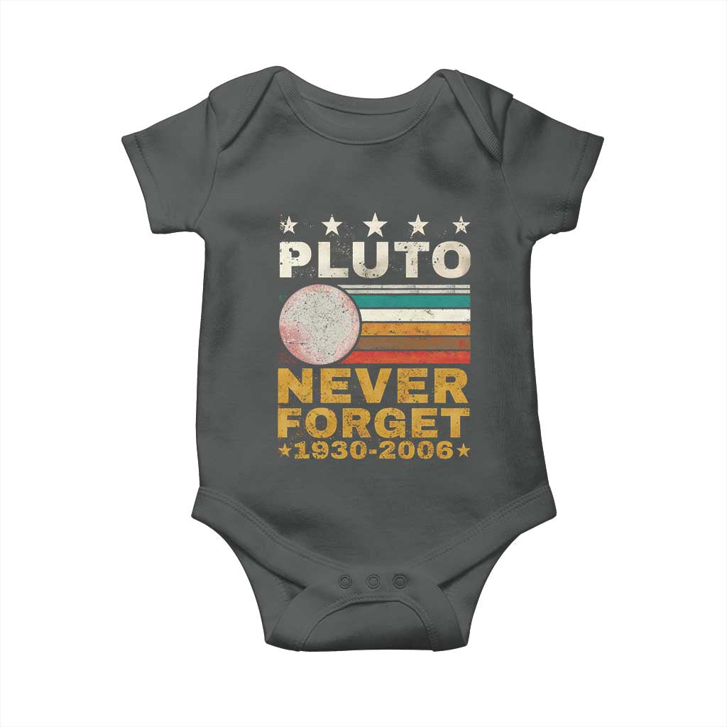 Never Forget Pluto Baby Onesie Retro Style Funny Space Science 1930-2006