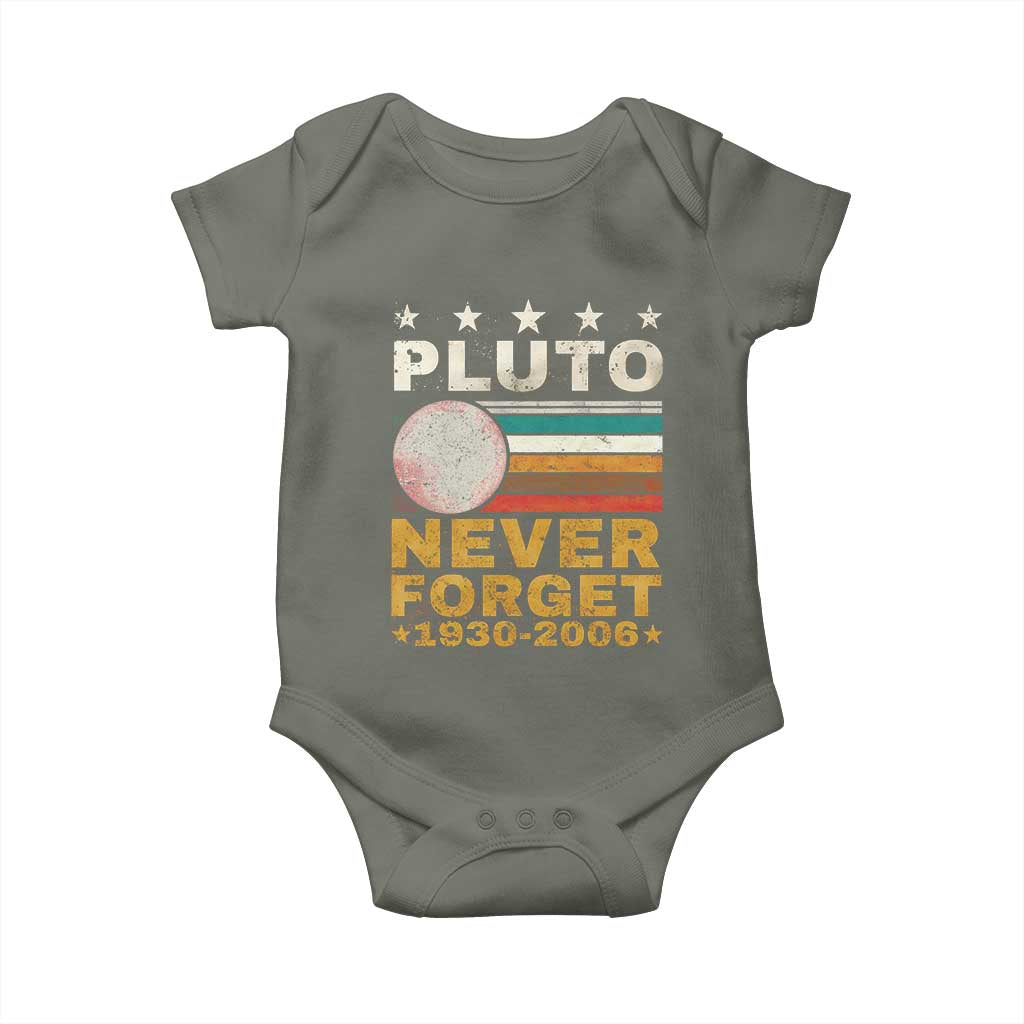 Never Forget Pluto Baby Onesie Retro Style Funny Space Science 1930-2006