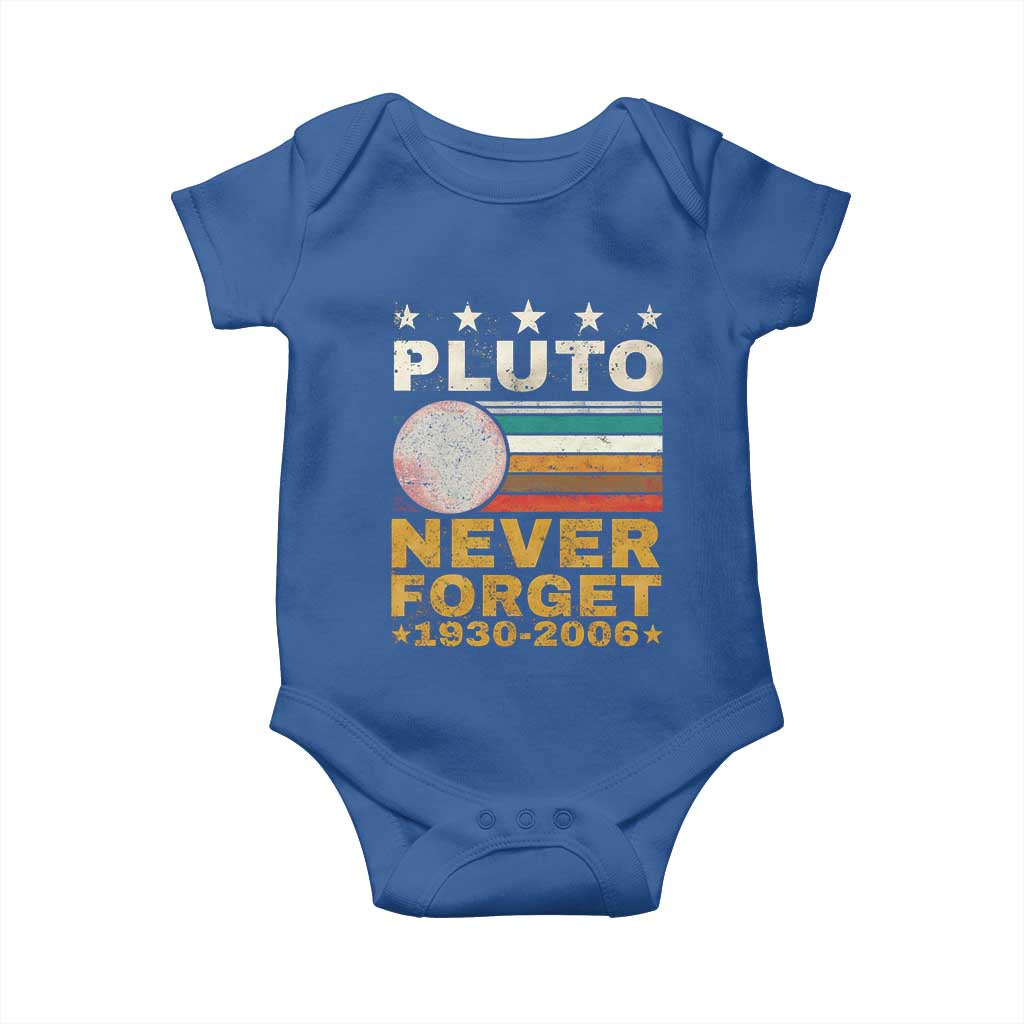 Never Forget Pluto Baby Onesie Retro Style Funny Space Science 1930-2006