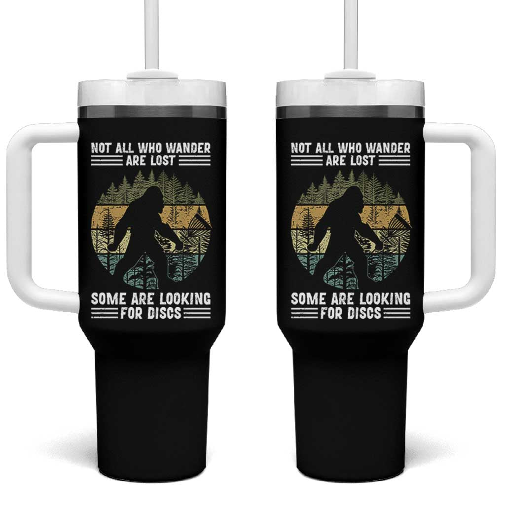 Funny Bigfoot Disc Golf Tumbler With Handle Not All Who Wander Are Lost Sasquatch Lovers