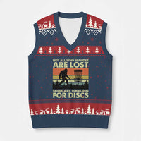 Funny Disc Golf Bigfoot V-Neck Knit Sweater Vest Vintage Sasquatch Sports Golfer Dad Frisbee - Wonder Print Shop