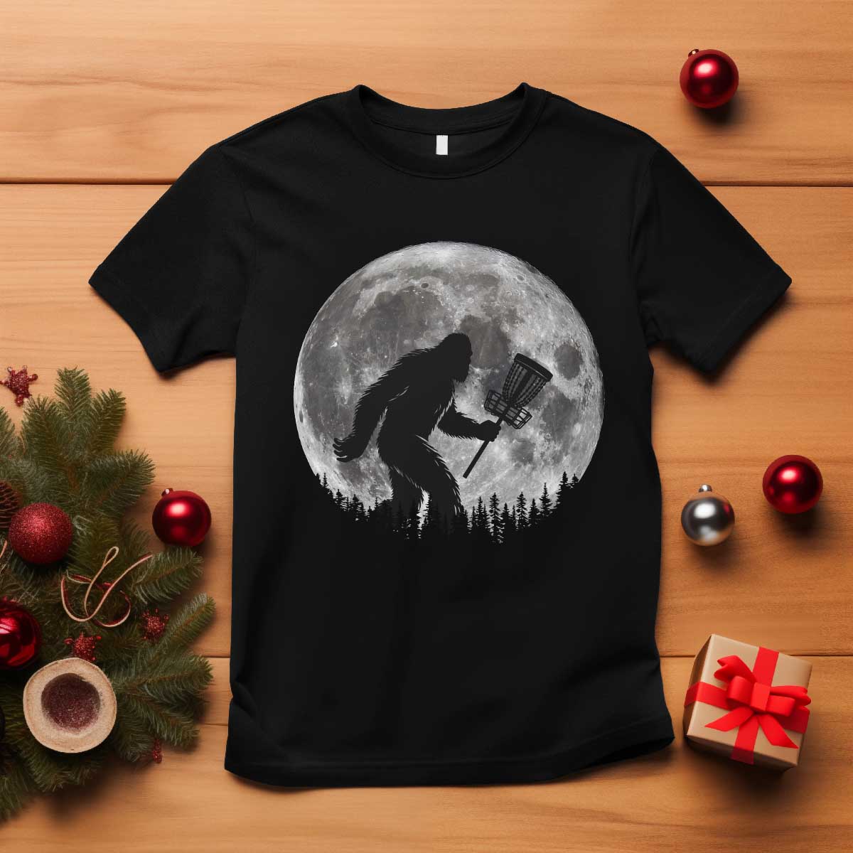 Disc Golf Bigfoot T Shirt Funny Cool Full Moon & Trees Sasquatch - Wonder Print Shop