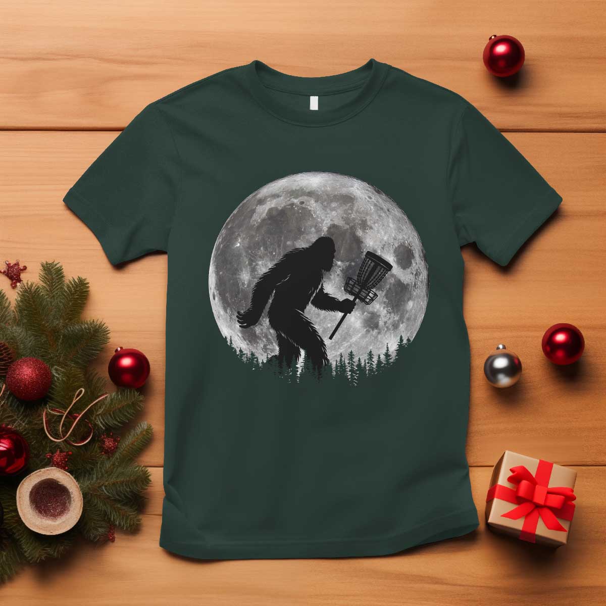 Disc Golf Bigfoot T Shirt Funny Cool Full Moon & Trees Sasquatch - Wonder Print Shop