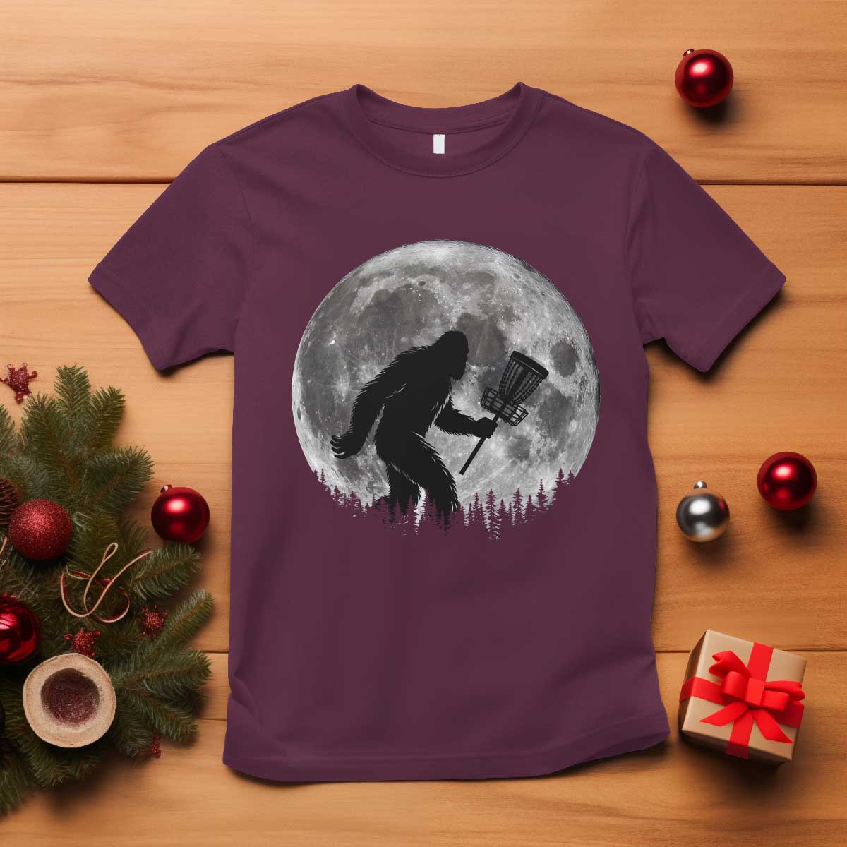 Disc Golf Bigfoot T Shirt Funny Cool Full Moon & Trees Sasquatch - Wonder Print Shop