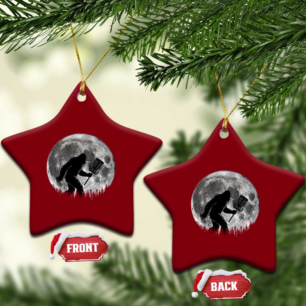 Disc Golf Bigfoot Ceramic Ornament Funny Cool Full Moon & Trees Sasquatch - Wonder Print Shop